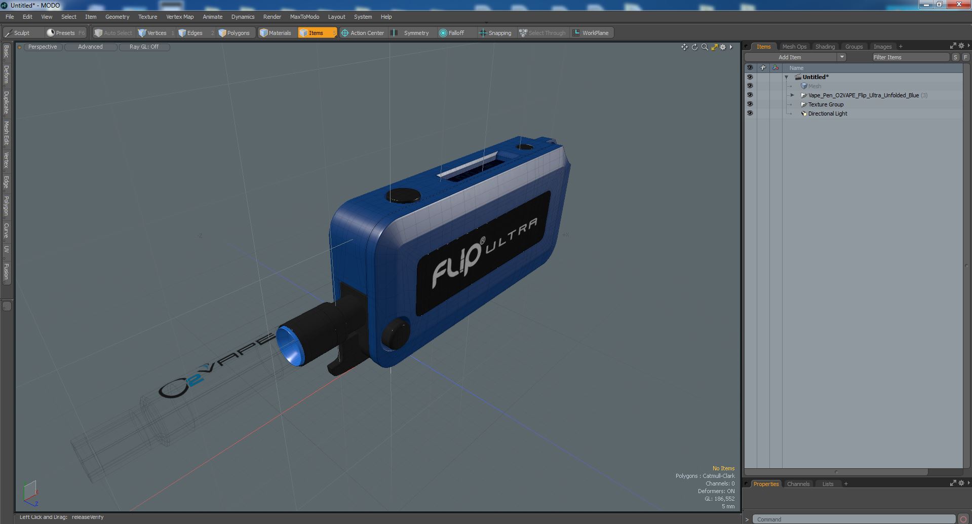 3D model Vape Pen O2VAPE Flip Ultra Unfolded Blue