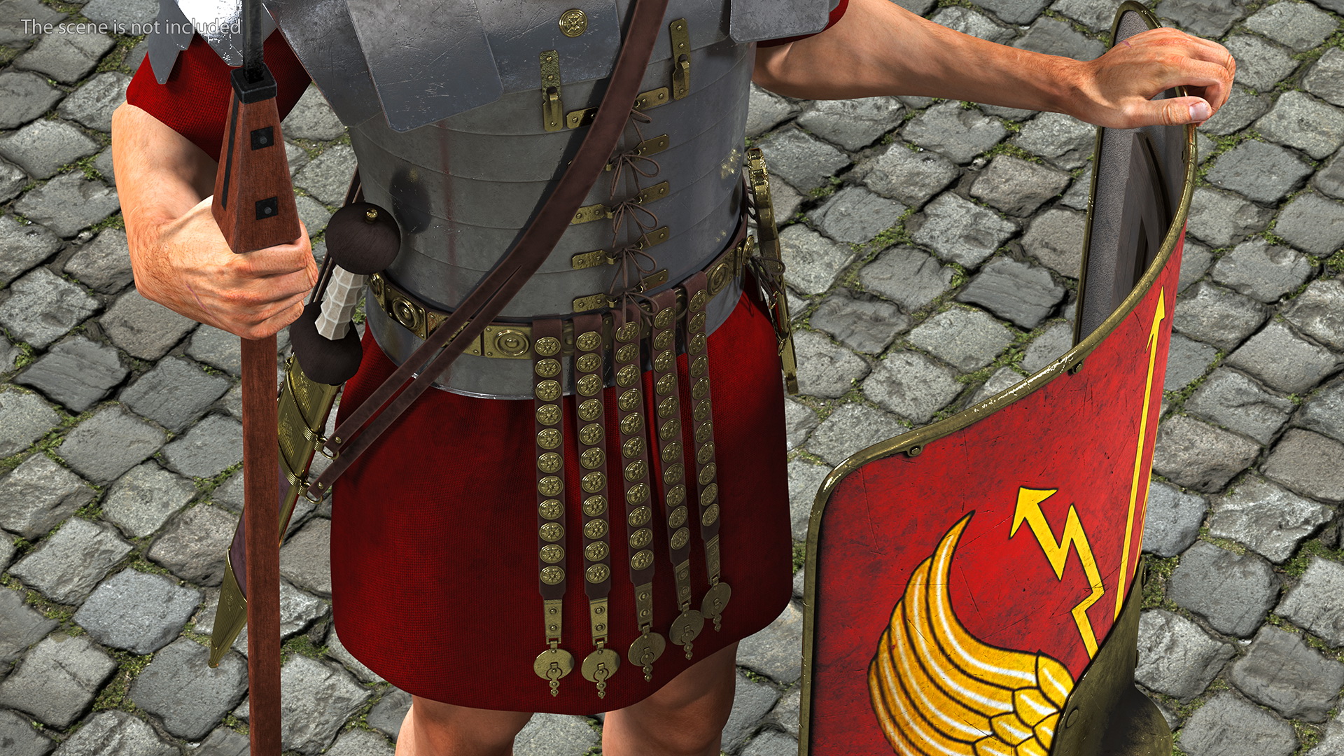 3D model Veteran Roman Legionnaire Standing with Scutum and Pilum Fur