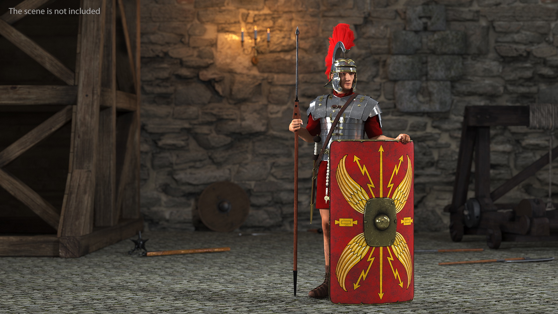 3D model Veteran Roman Legionnaire Standing with Scutum and Pilum Fur