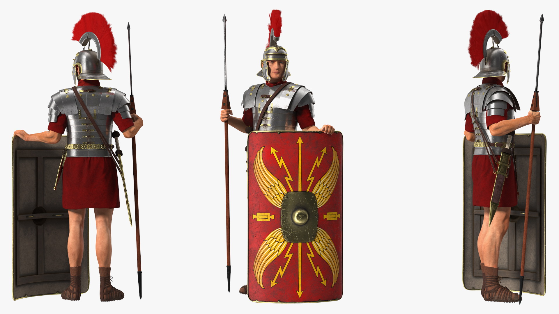 3D model Veteran Roman Legionnaire Standing with Scutum and Pilum Fur