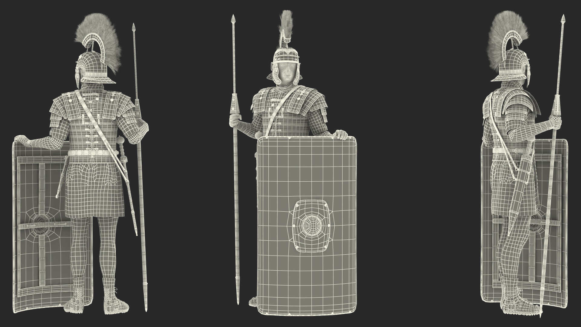 3D model Veteran Roman Legionnaire Standing with Scutum and Pilum Fur