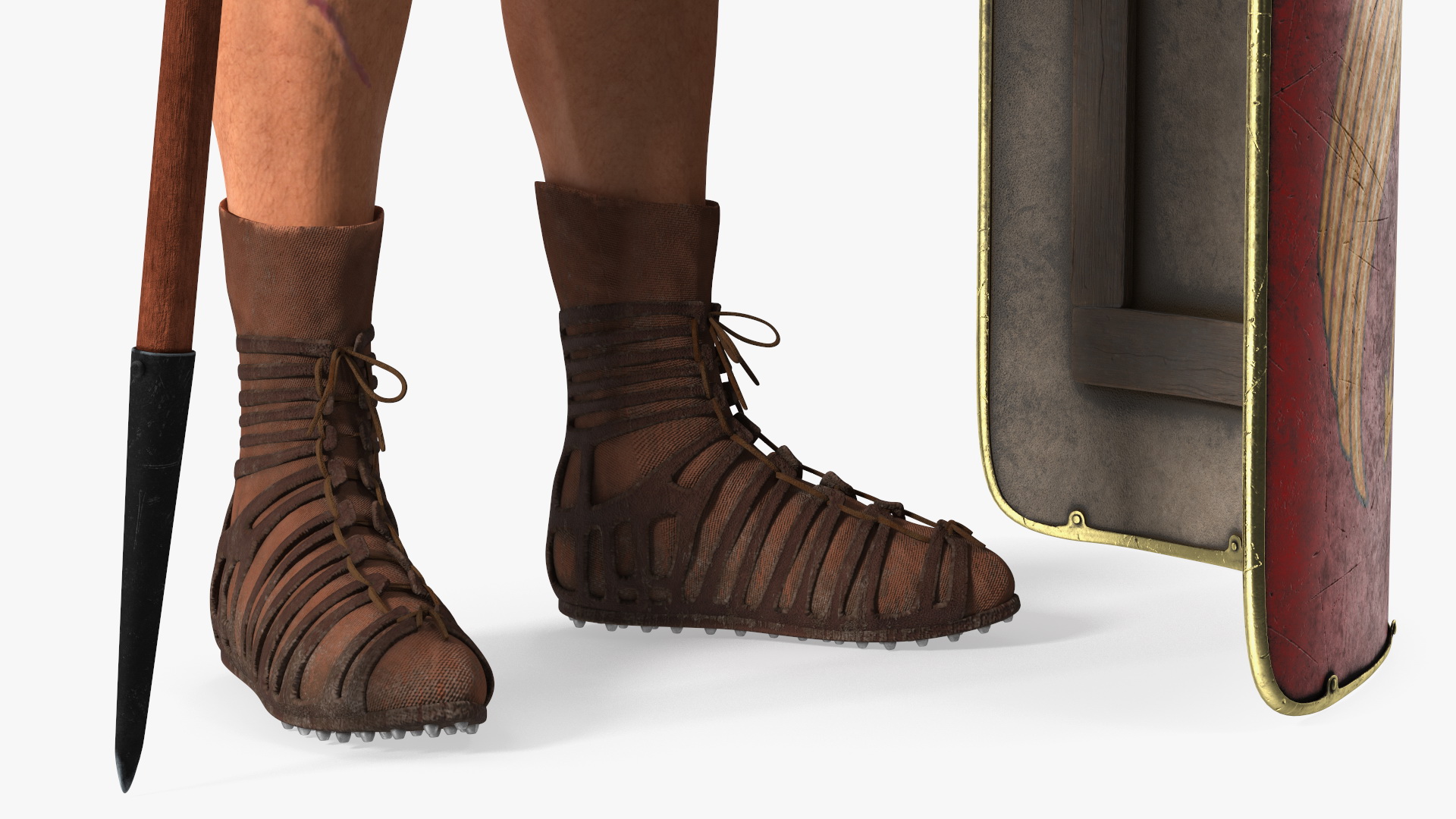 3D model Veteran Roman Legionnaire Standing with Scutum and Pilum Fur