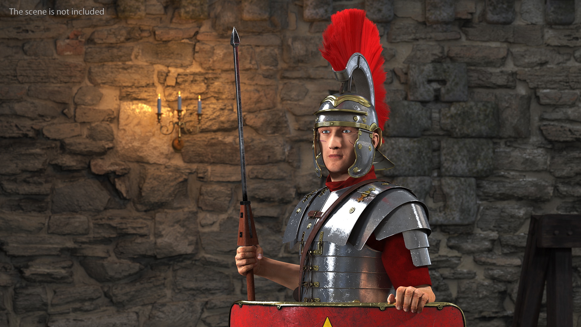 3D model Veteran Roman Legionnaire Standing with Scutum and Pilum Fur