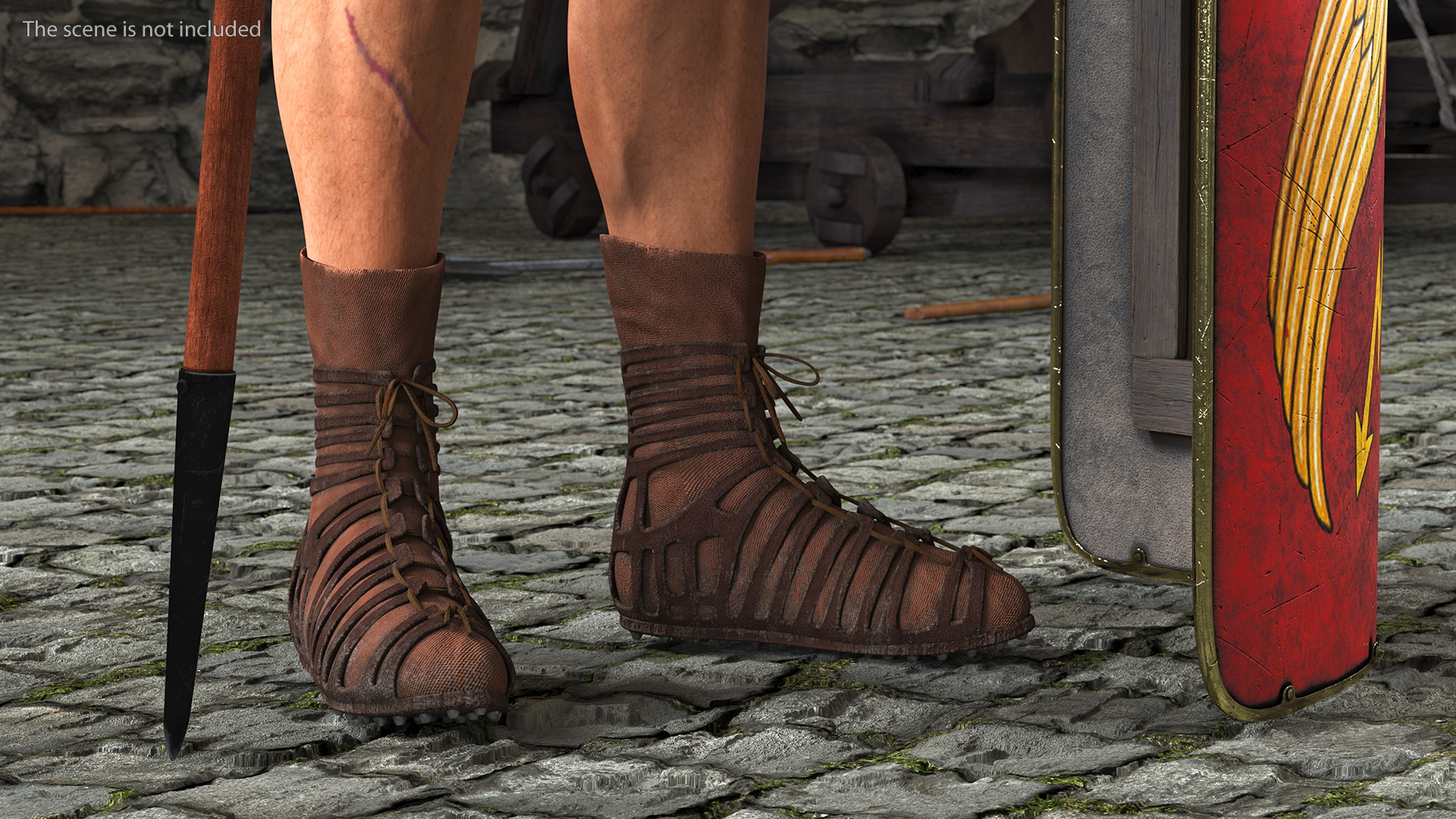 3D model Veteran Roman Legionnaire Standing with Scutum and Pilum Fur