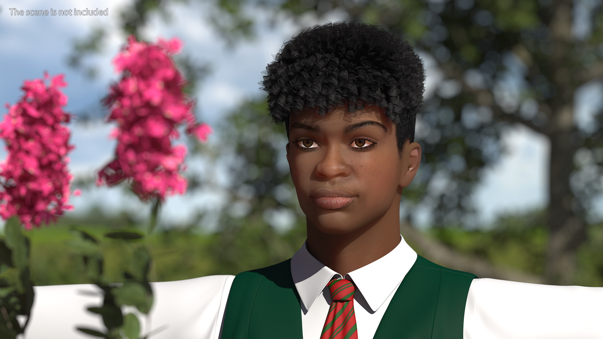 3D Black Teenager Light Skin School Uniform Neutral Pose model