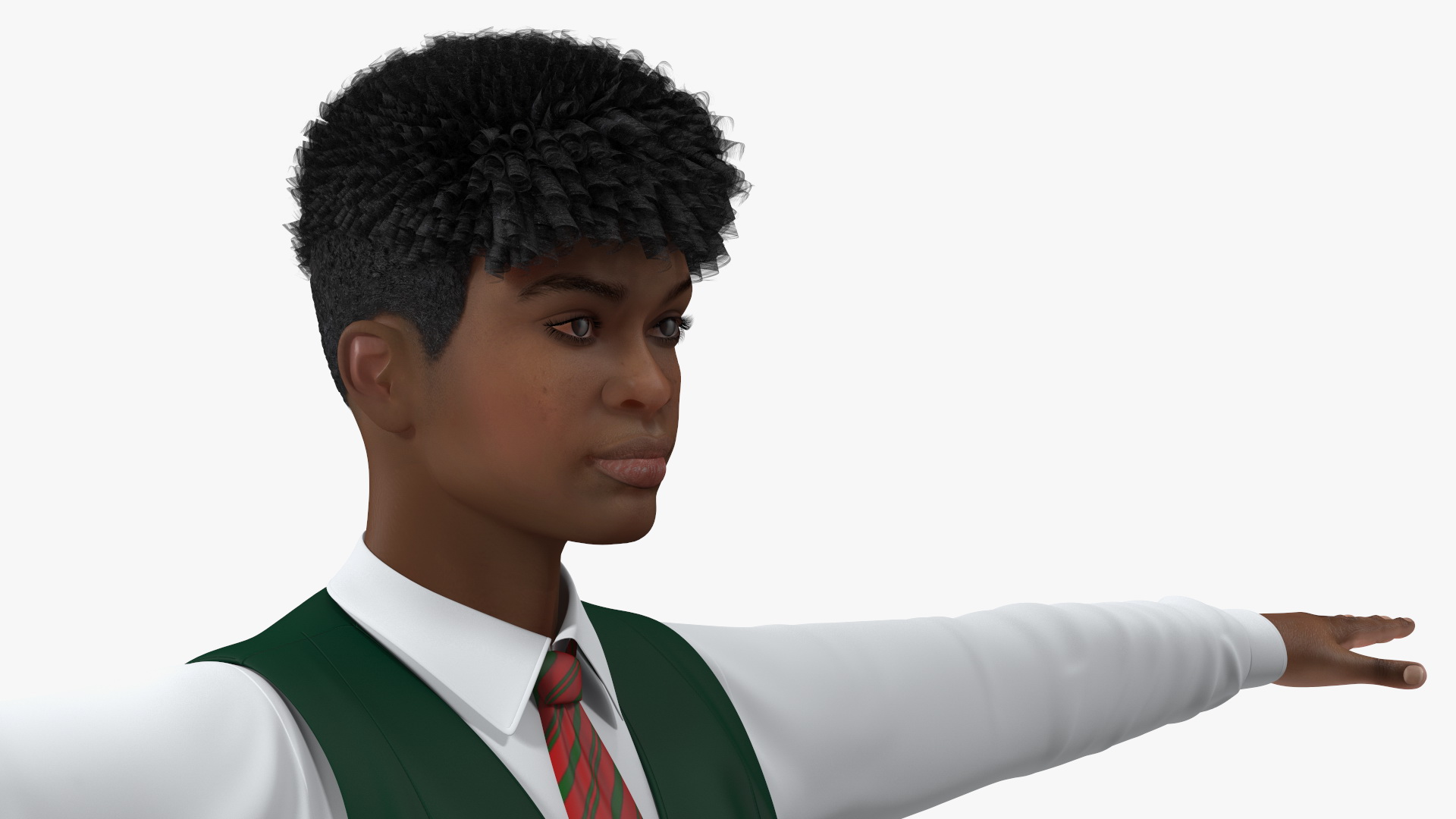 3D Black Teenager Light Skin School Uniform Neutral Pose model