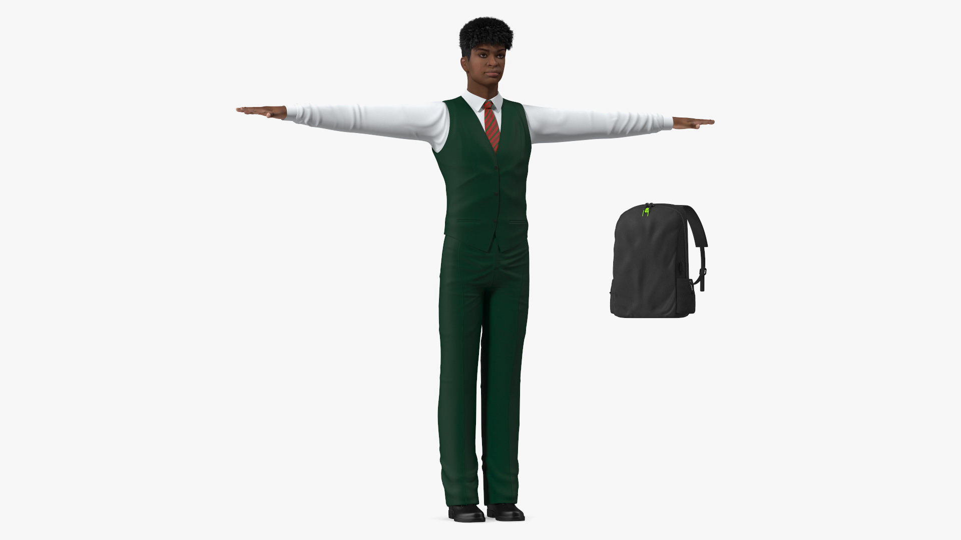 3D Black Teenager Light Skin School Uniform Neutral Pose model