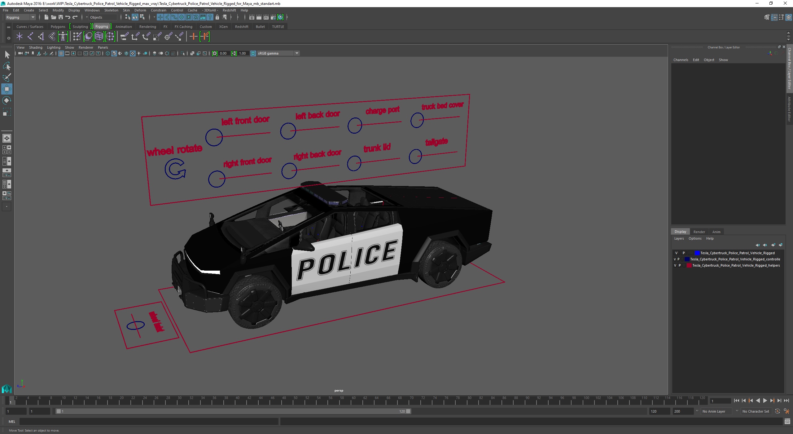 Tesla Cybertruck Police Patrol Vehicle Rigged for Maya 3D model