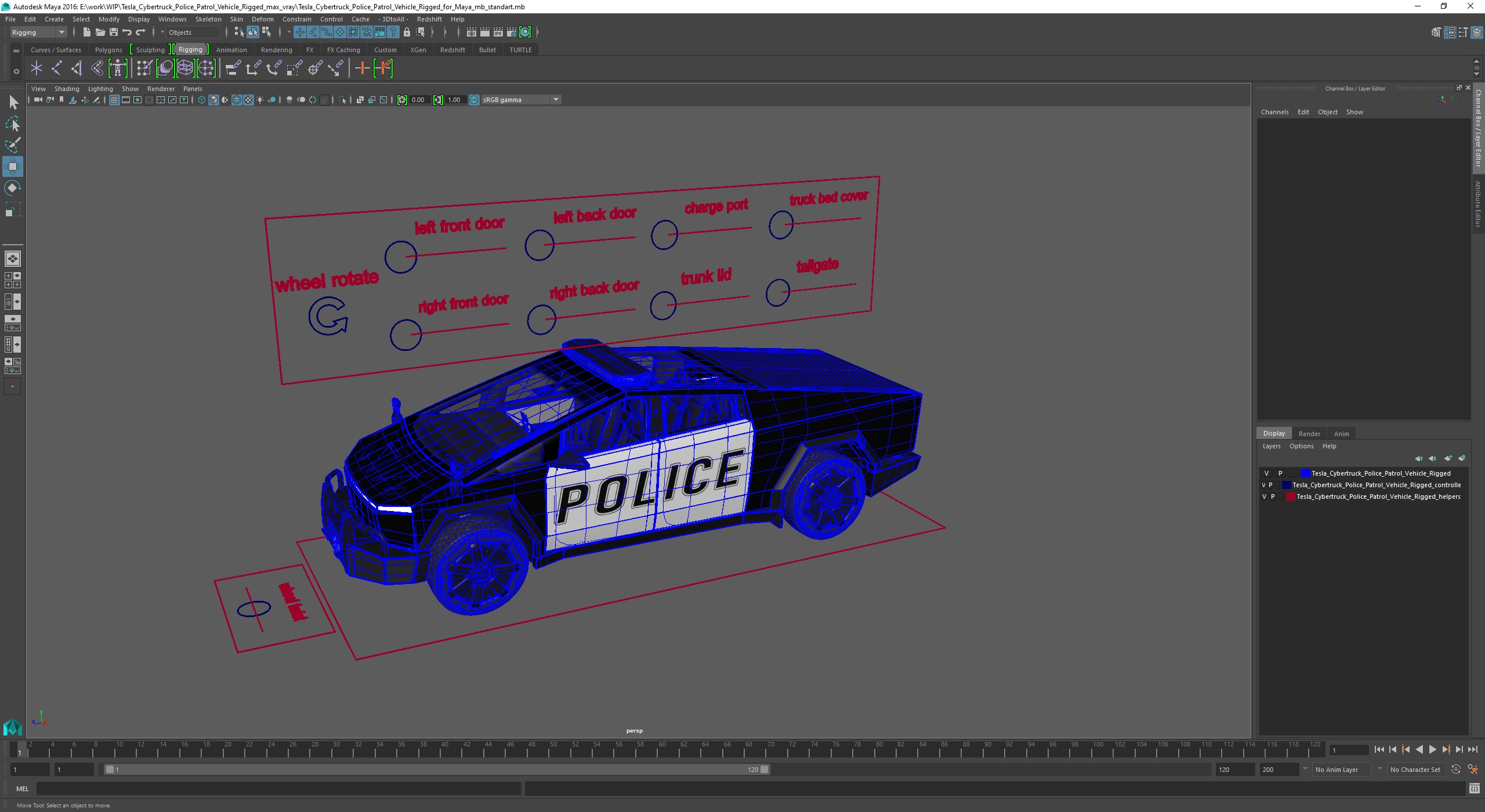 Tesla Cybertruck Police Patrol Vehicle Rigged for Maya 3D model