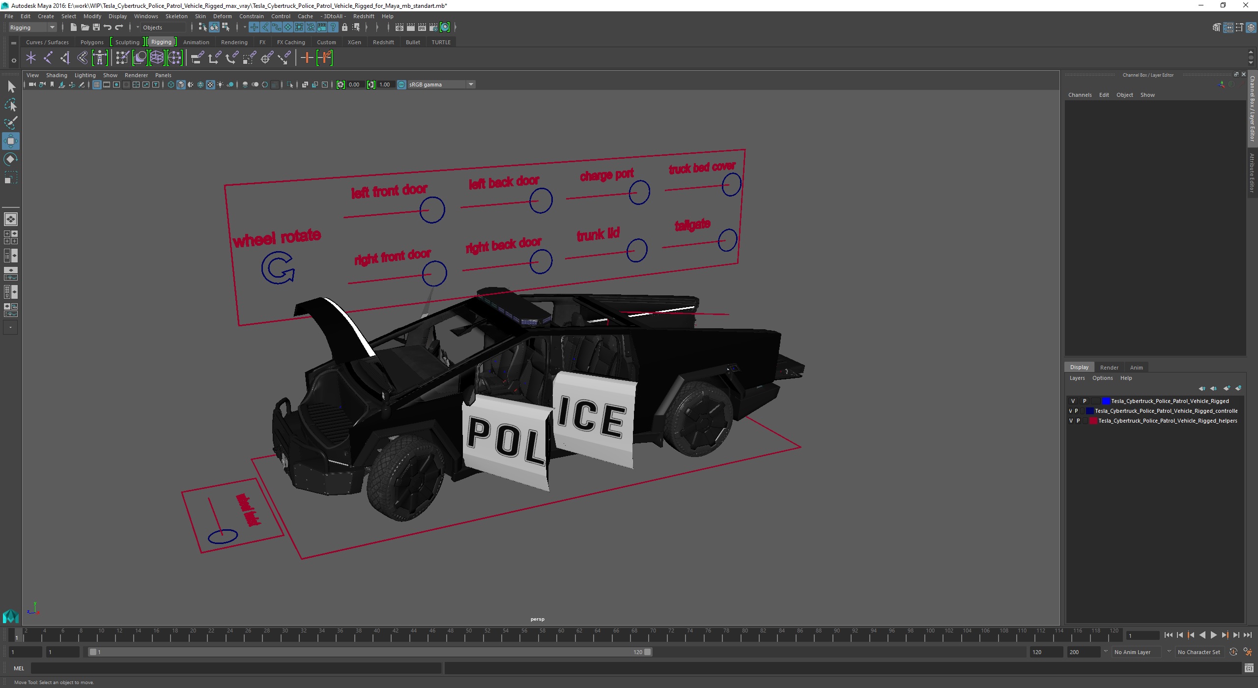 Tesla Cybertruck Police Patrol Vehicle Rigged for Maya 3D model
