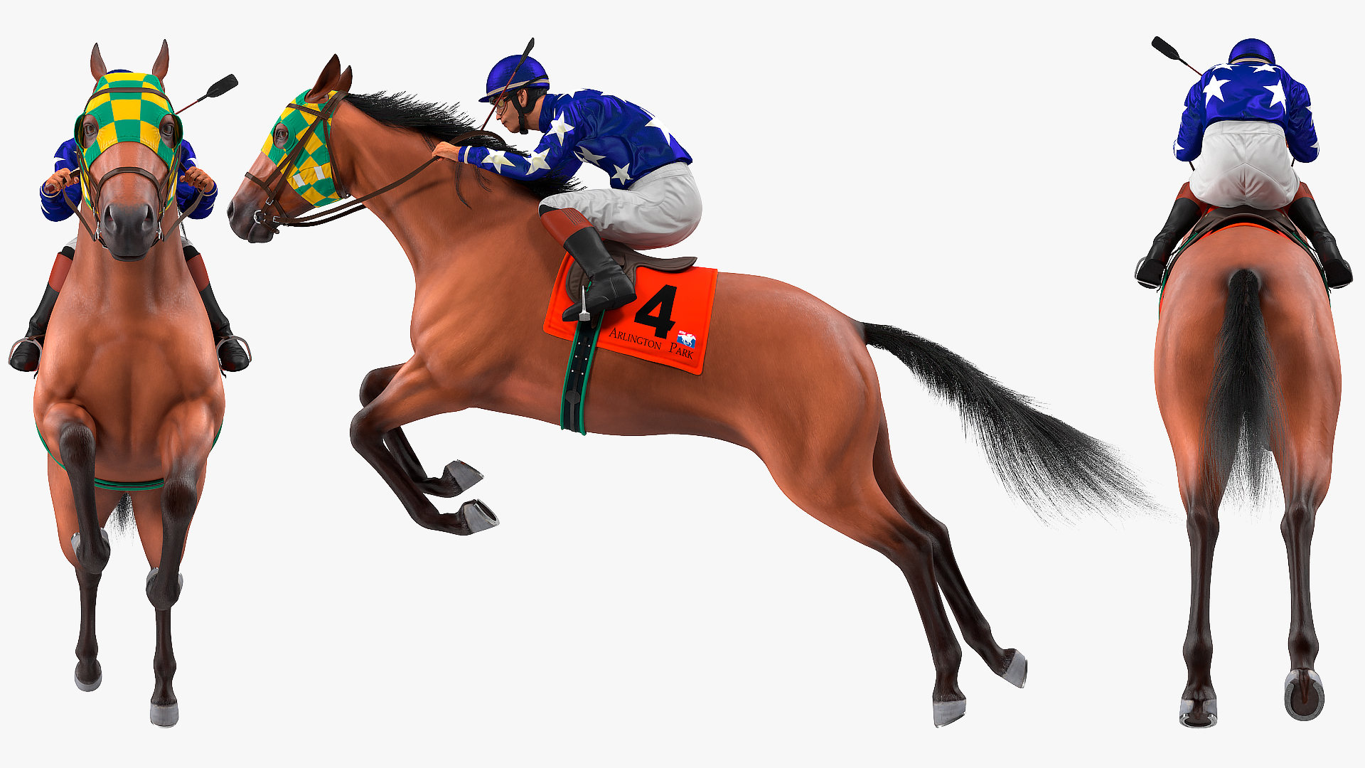 Jumping Bay Racing Horse with Jokey Fur 3D model