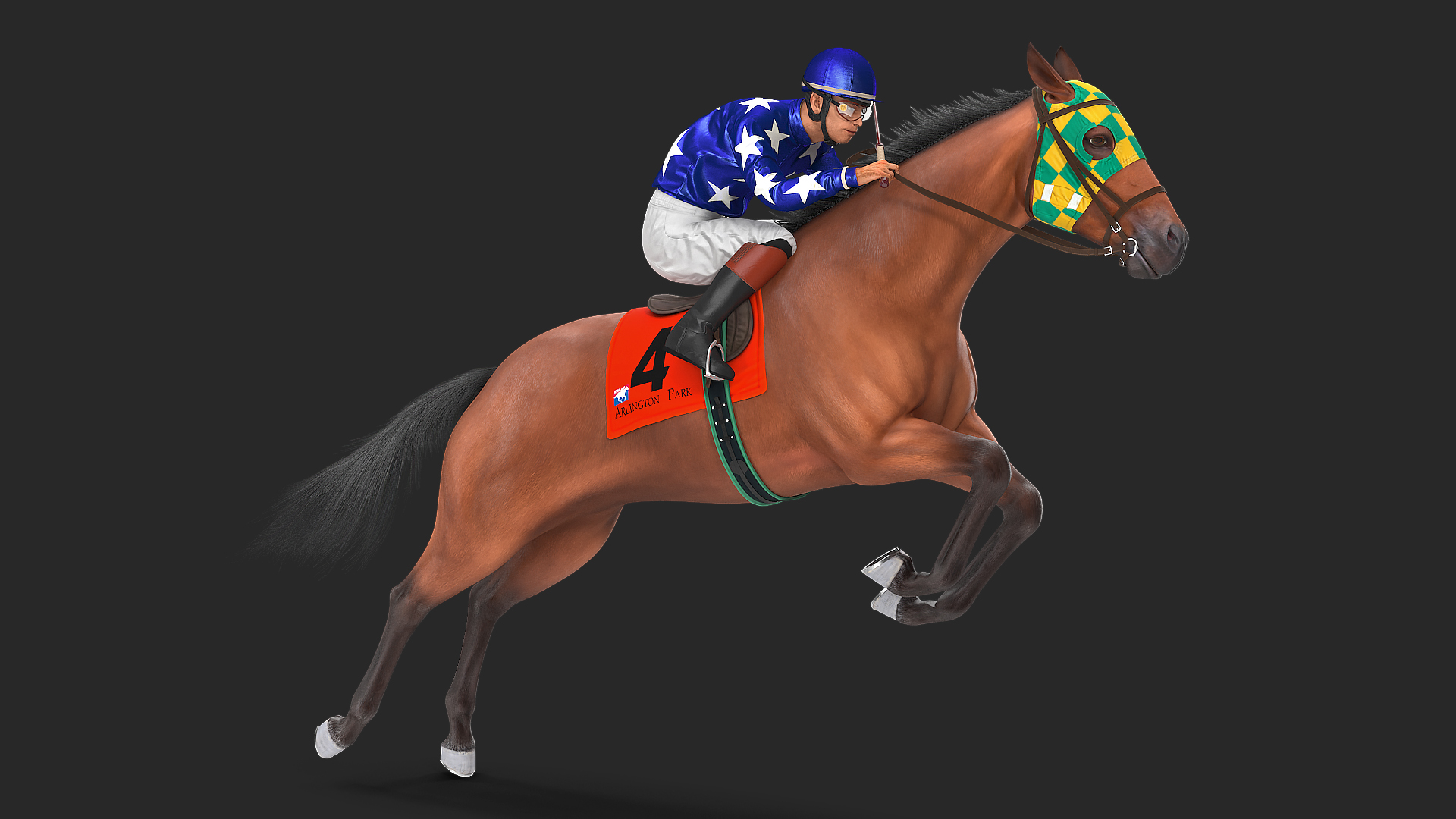 Jumping Bay Racing Horse with Jokey Fur 3D model