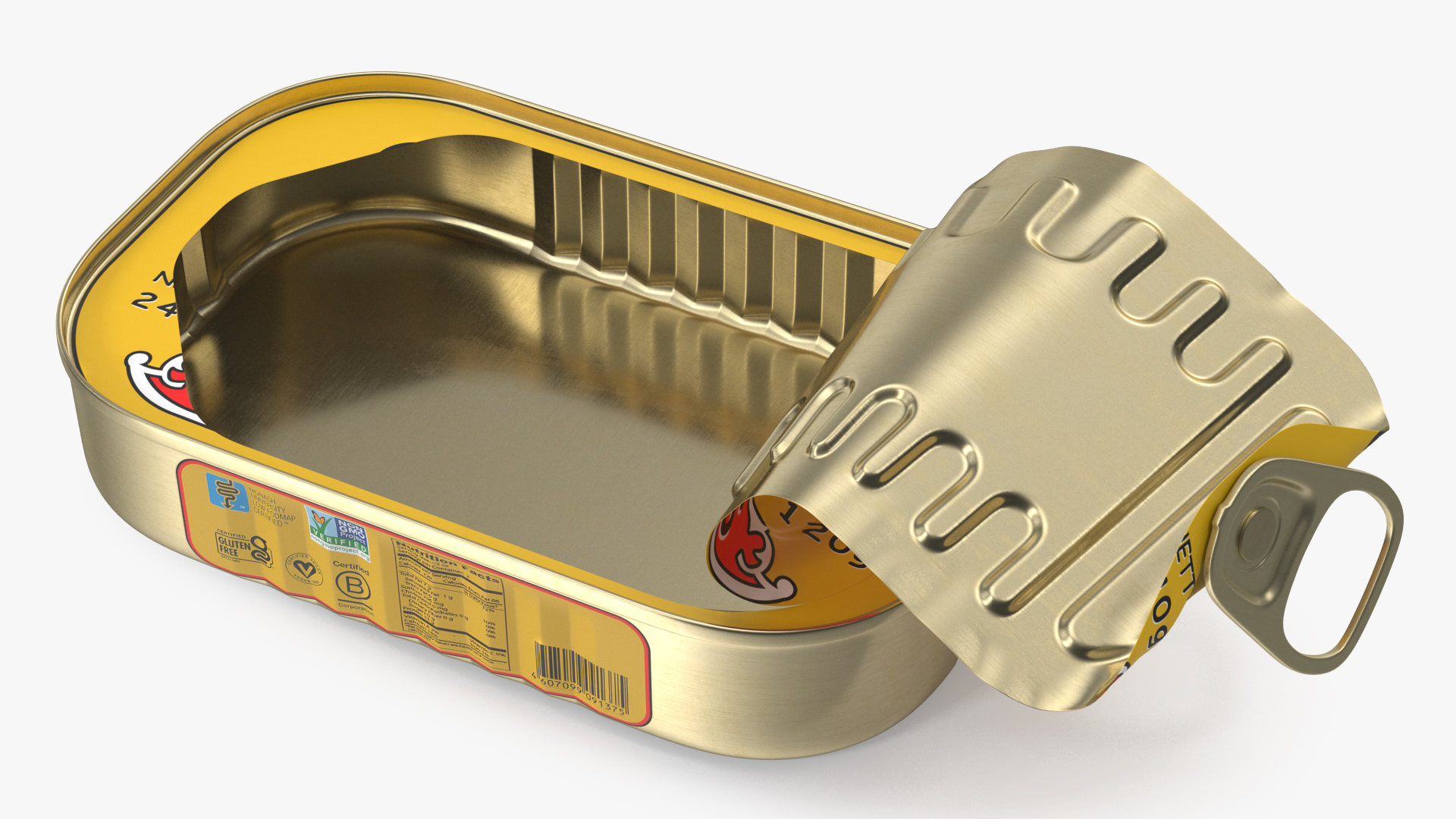 3D Open Empty Rectangular Sardine Tin Can model