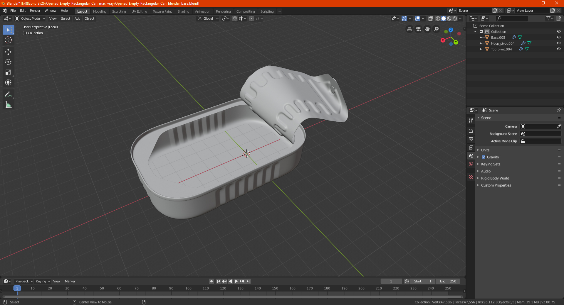 3D Open Empty Rectangular Sardine Tin Can model