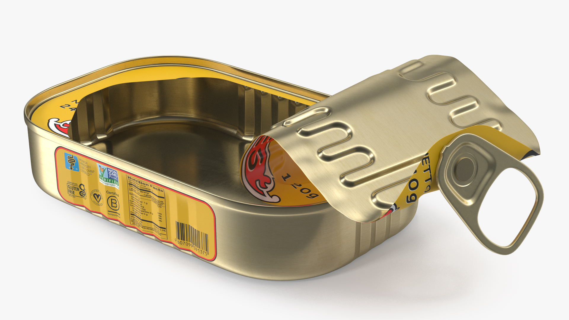 3D Open Empty Rectangular Sardine Tin Can model