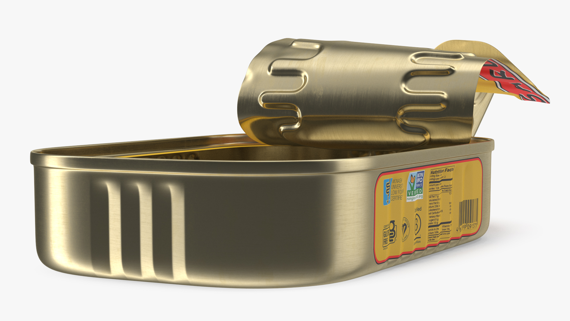 3D Open Empty Rectangular Sardine Tin Can model
