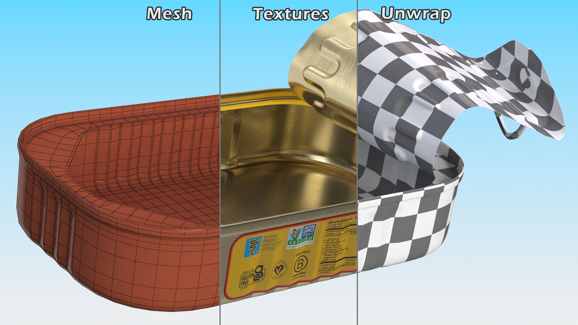 3D Open Empty Rectangular Sardine Tin Can model
