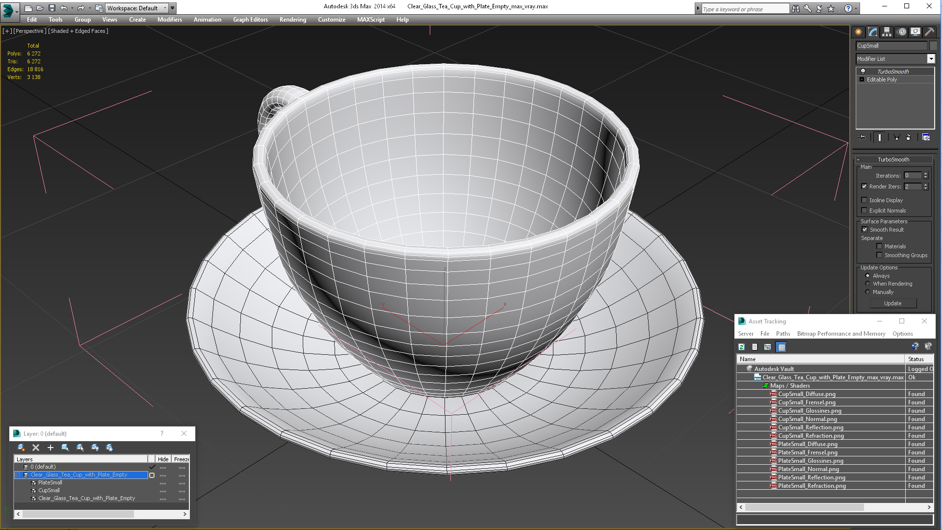 3D Clear Glass Tea Cup with Plate Empty