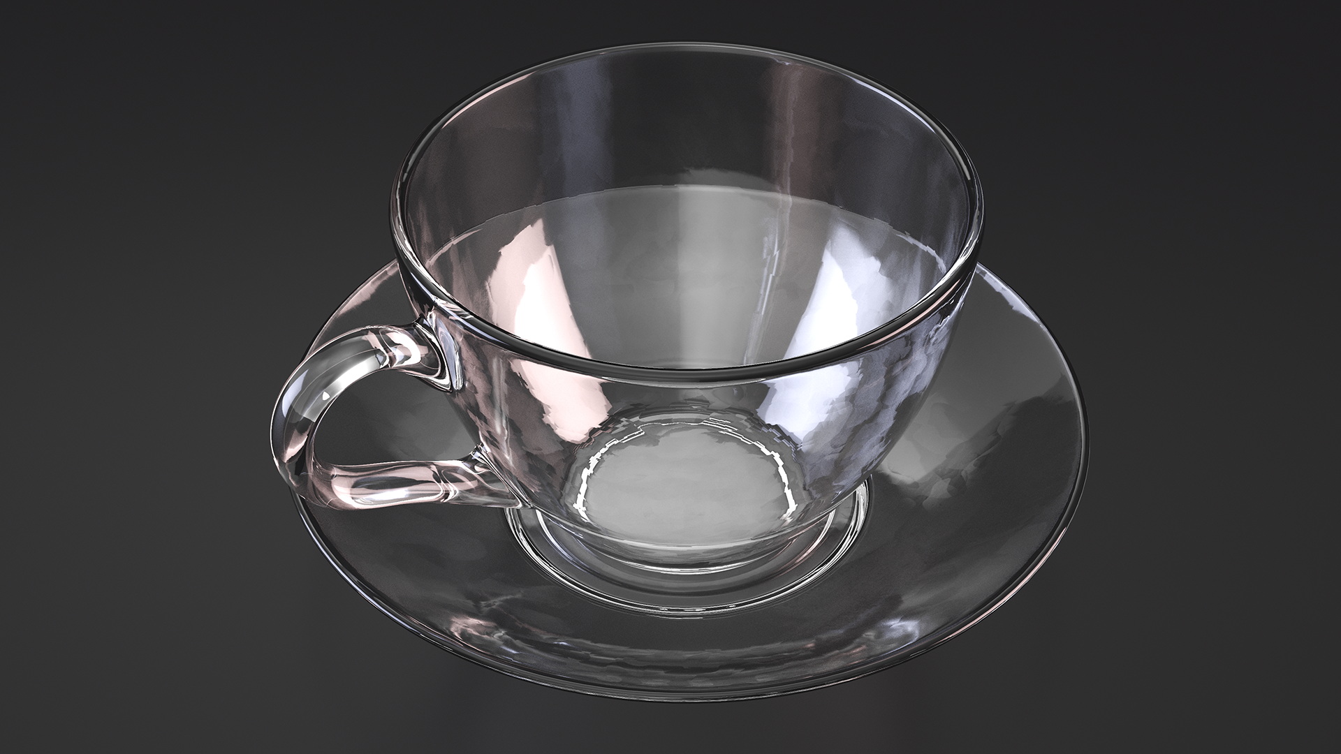 3D Clear Glass Tea Cup with Plate Empty