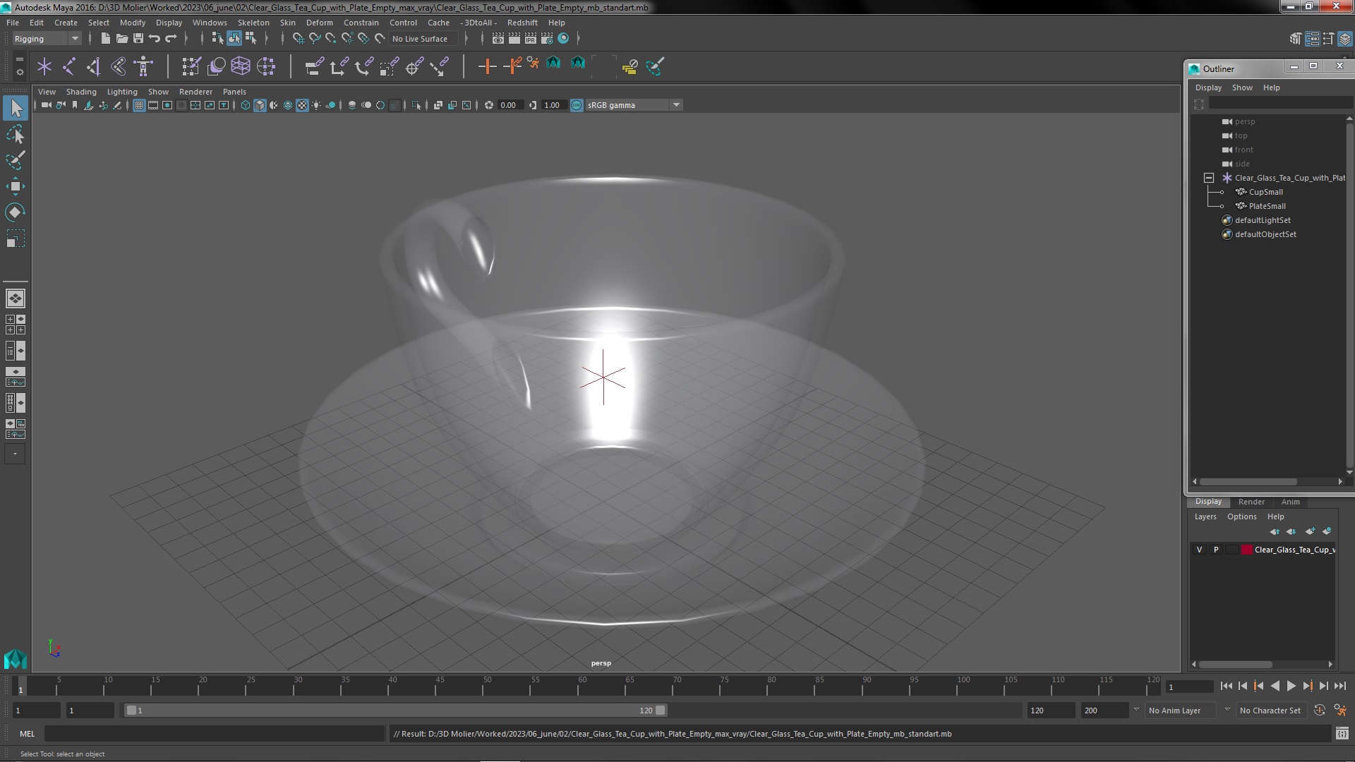 3D Clear Glass Tea Cup with Plate Empty