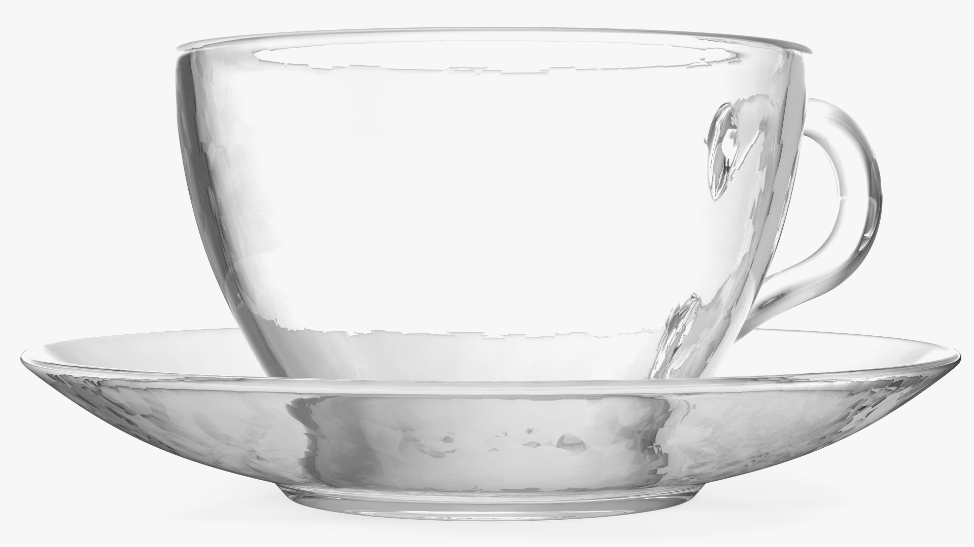 3D Clear Glass Tea Cup with Plate Empty