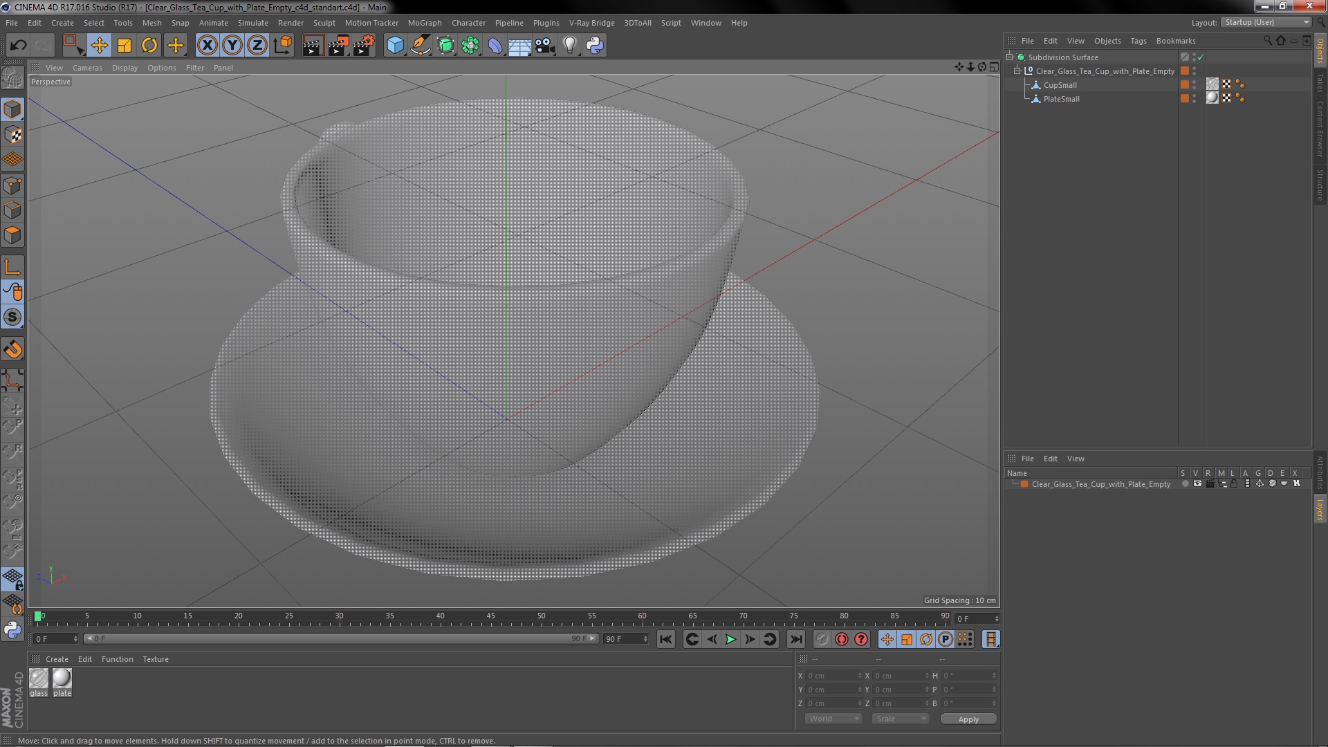 3D Clear Glass Tea Cup with Plate Empty