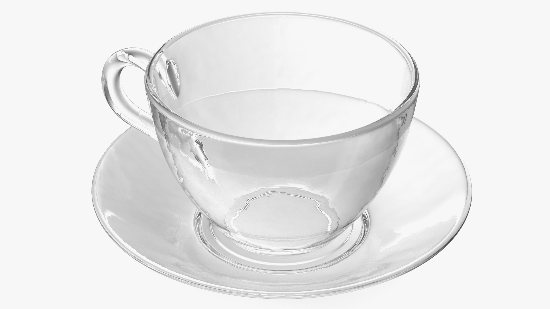 3D Clear Glass Tea Cup with Plate Empty