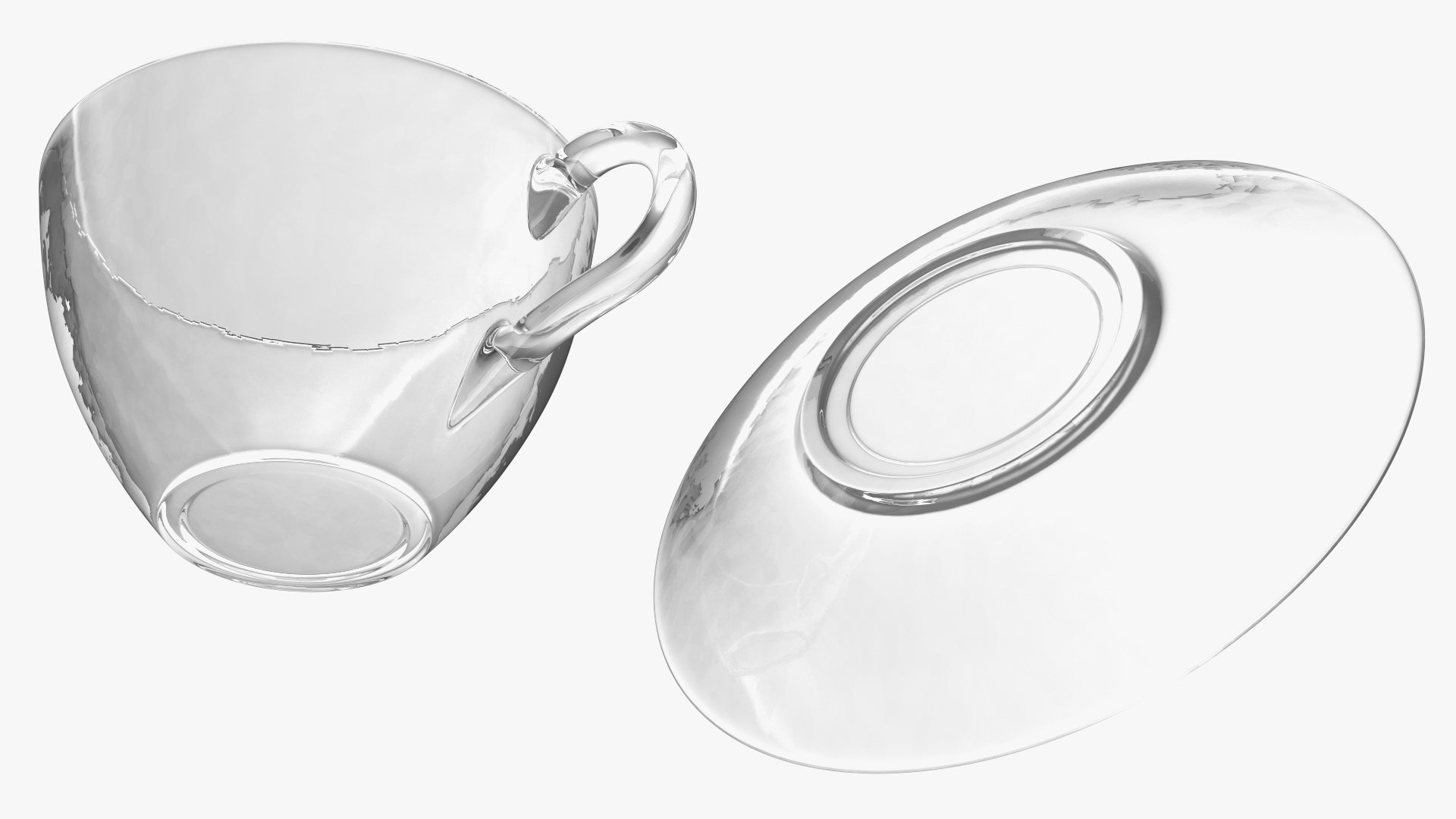 3D Clear Glass Tea Cup with Plate Empty