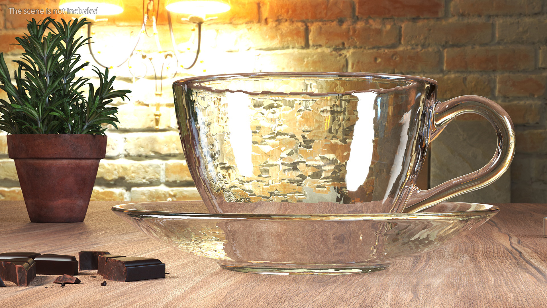 3D Clear Glass Tea Cup with Plate Empty