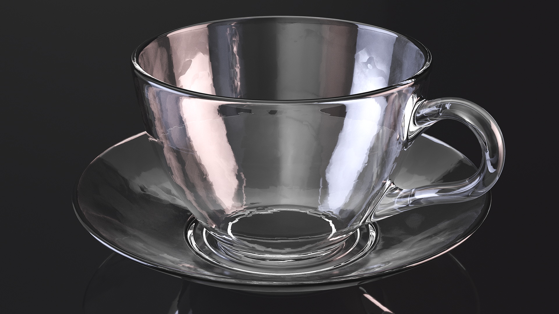 3D Clear Glass Tea Cup with Plate Empty