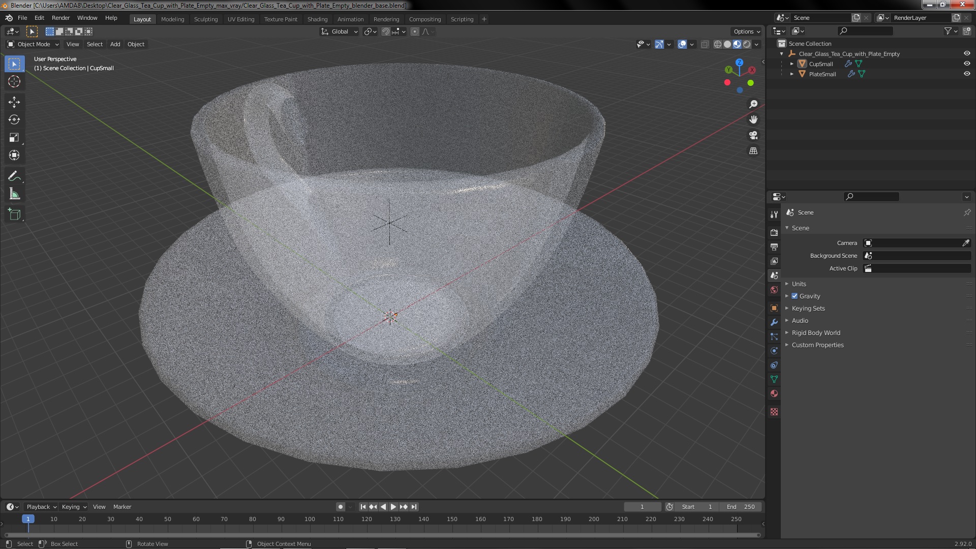 3D Clear Glass Tea Cup with Plate Empty