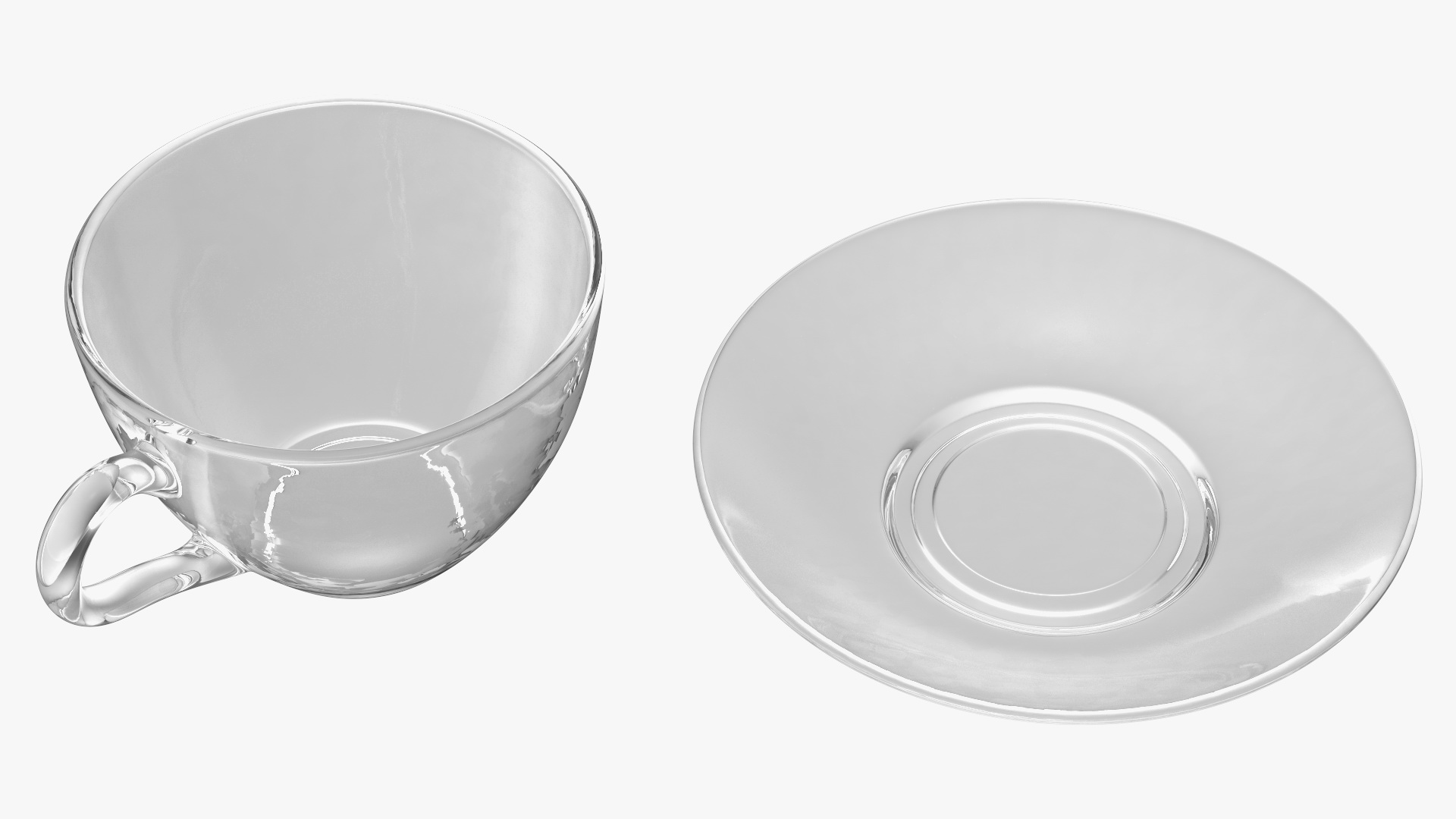 3D Clear Glass Tea Cup with Plate Empty