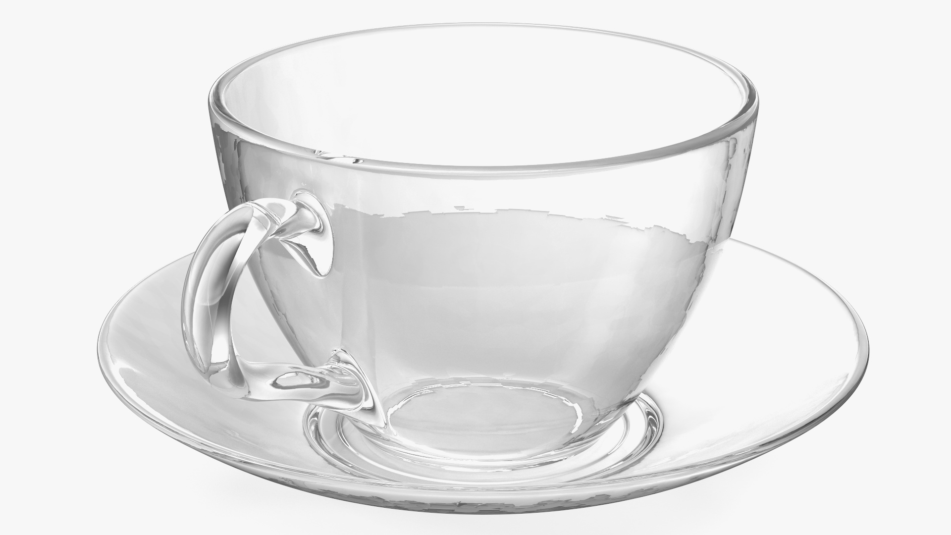 3D Clear Glass Tea Cup with Plate Empty
