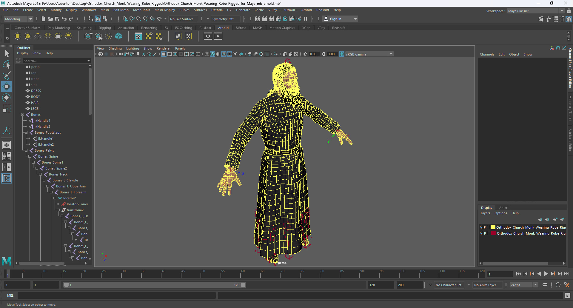 Orthodox Church Monk Wearing Robe Rigged for Maya 3D model