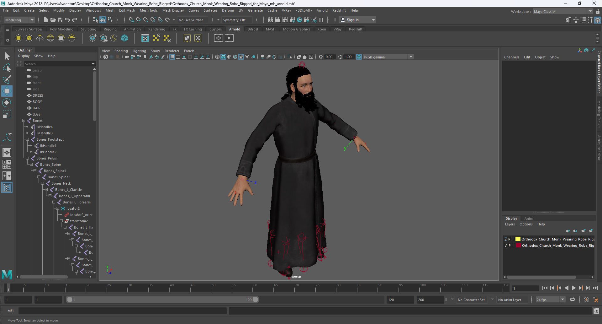 Orthodox Church Monk Wearing Robe Rigged for Maya 3D model