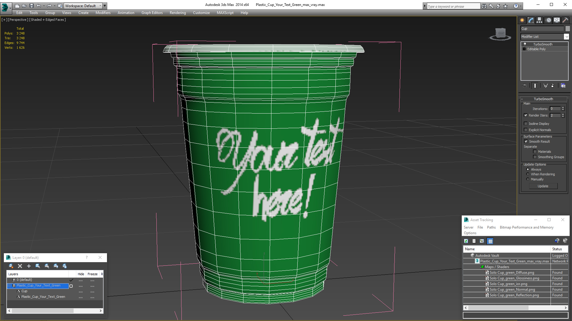 Plastic Cup Your Text Green 3D