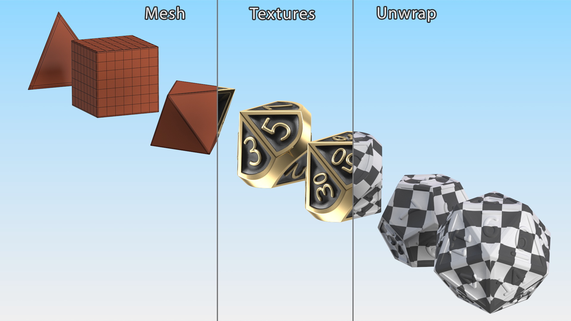 DND Dice Set Bronze 3D model