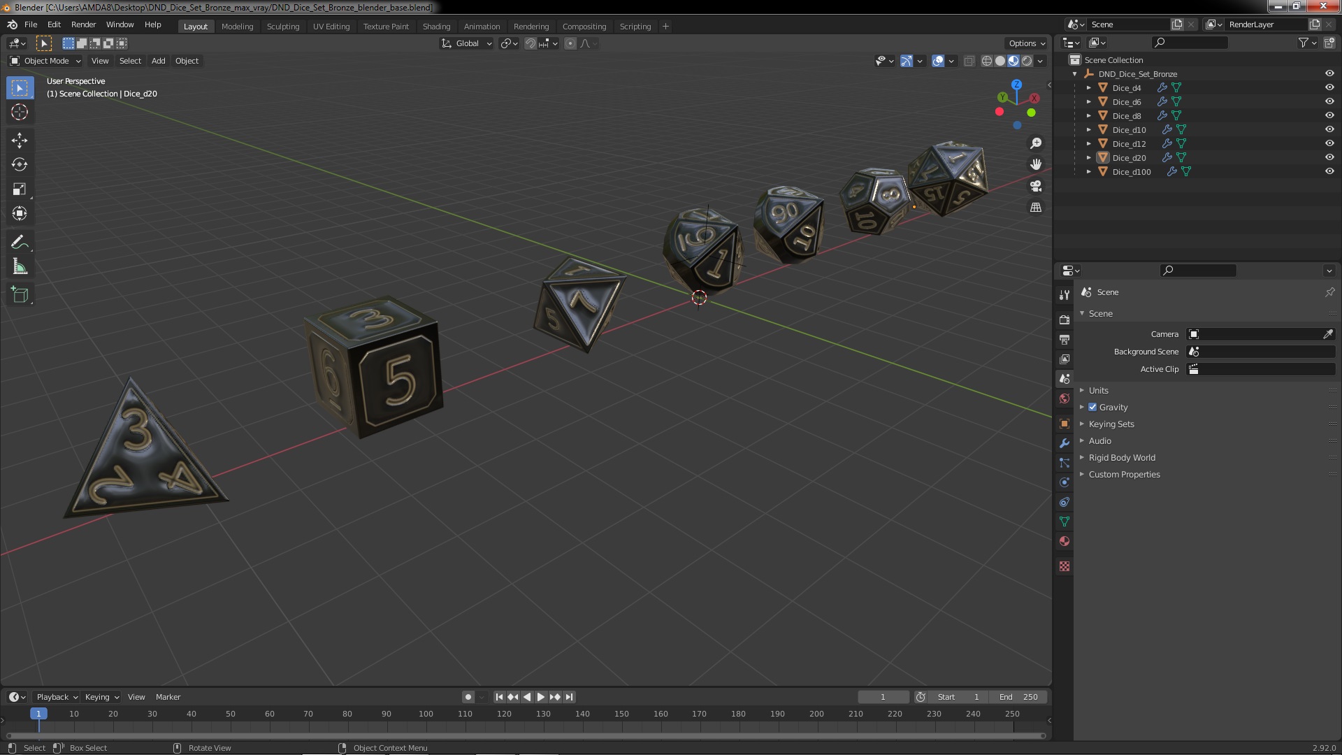 DND Dice Set Bronze 3D model