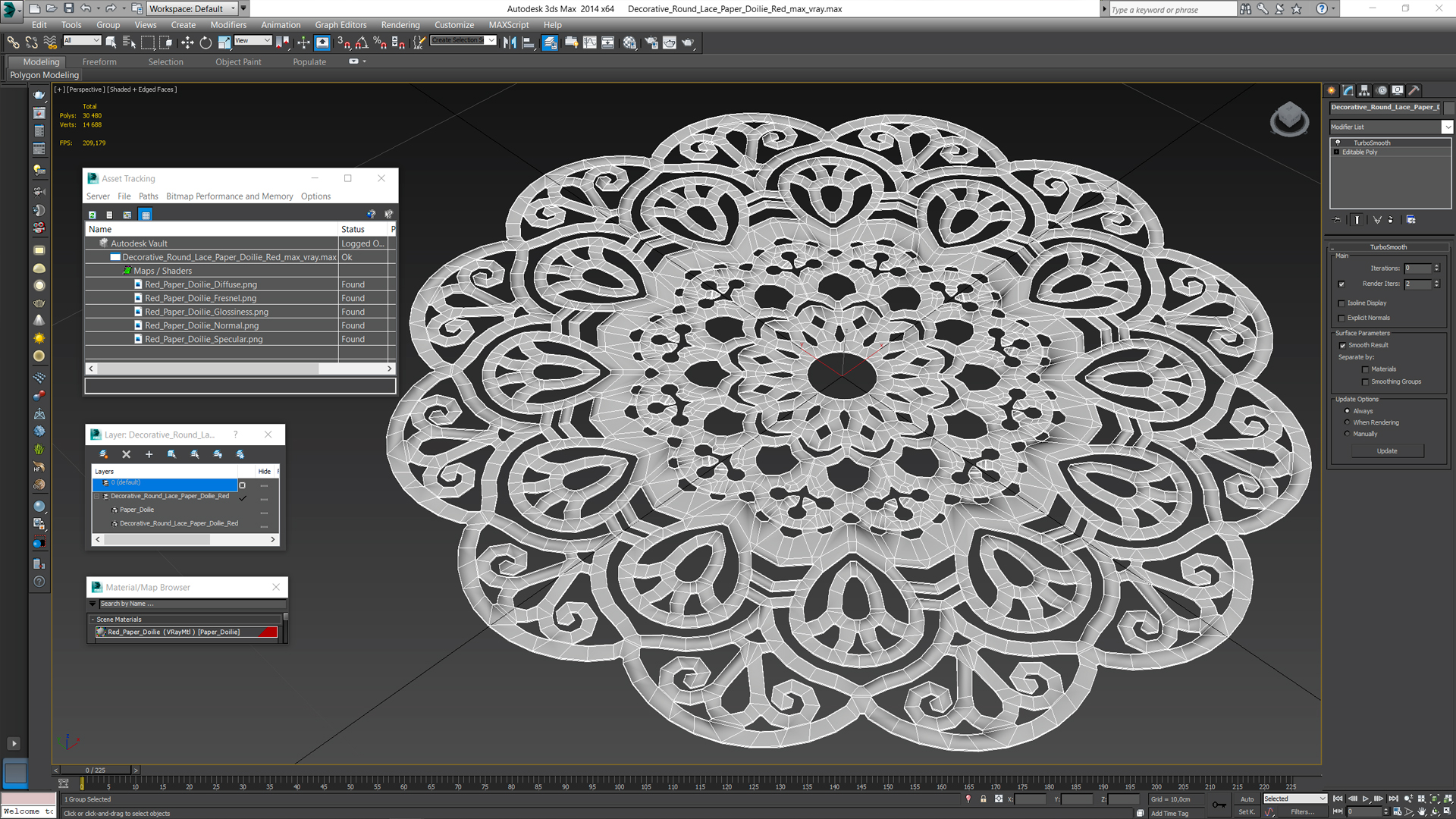 3D Decorative Round Lace Paper Doilie Red model