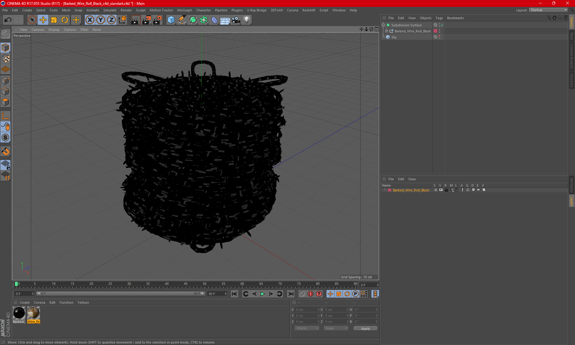 Barbed Wire Roll Black 3D