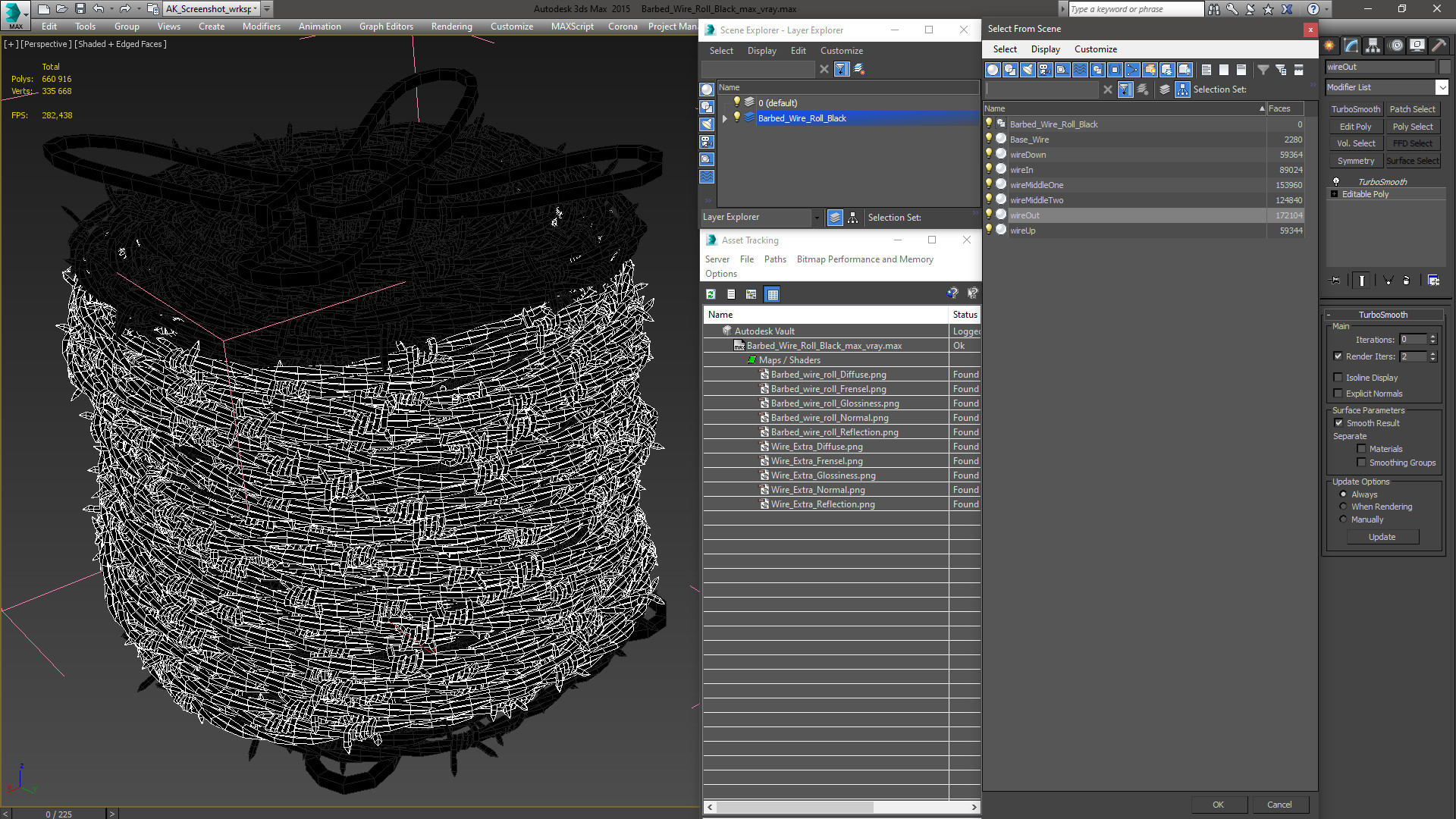 Barbed Wire Roll Black 3D
