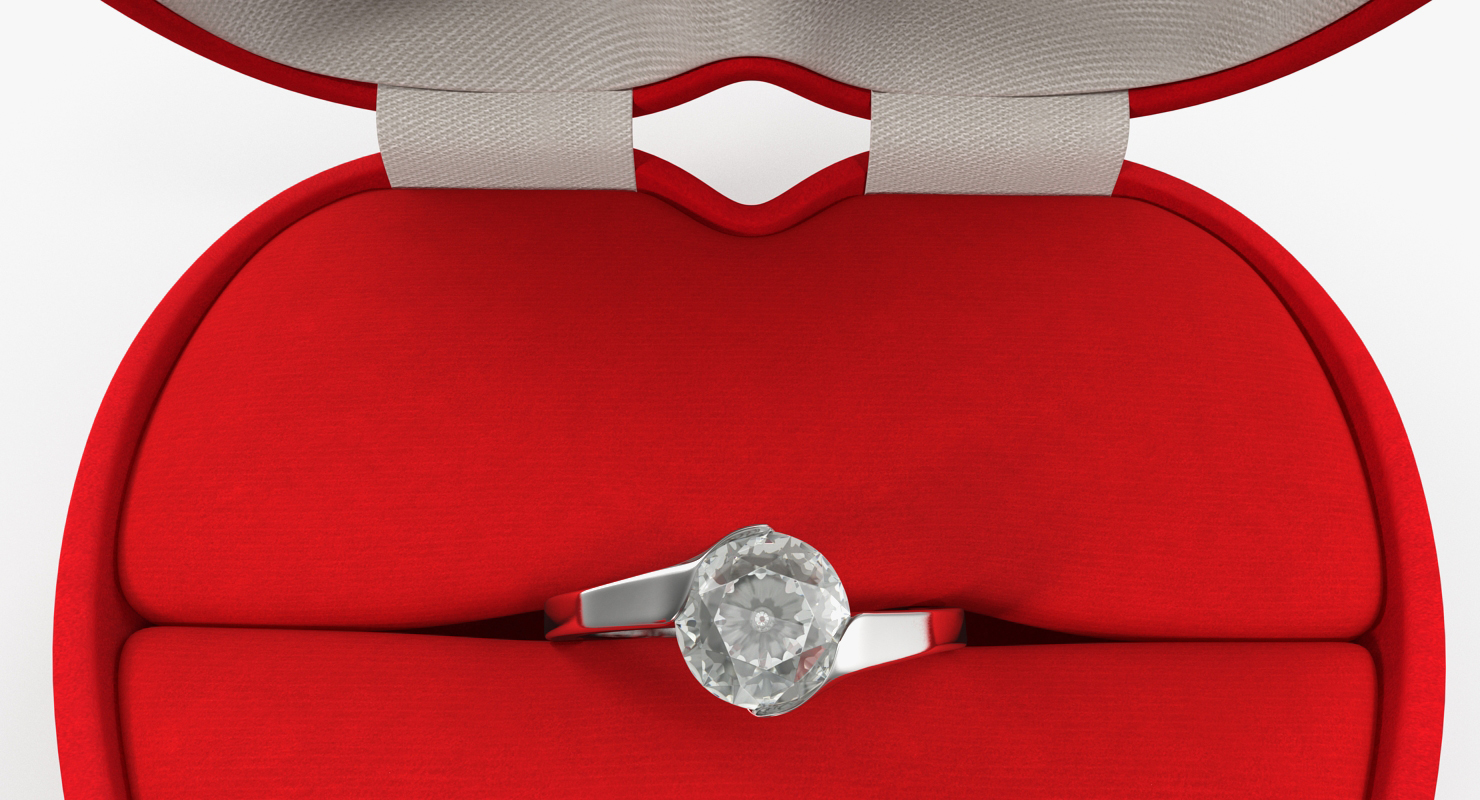 Red Heart Shaped Velvet Ring Gift Box 3D