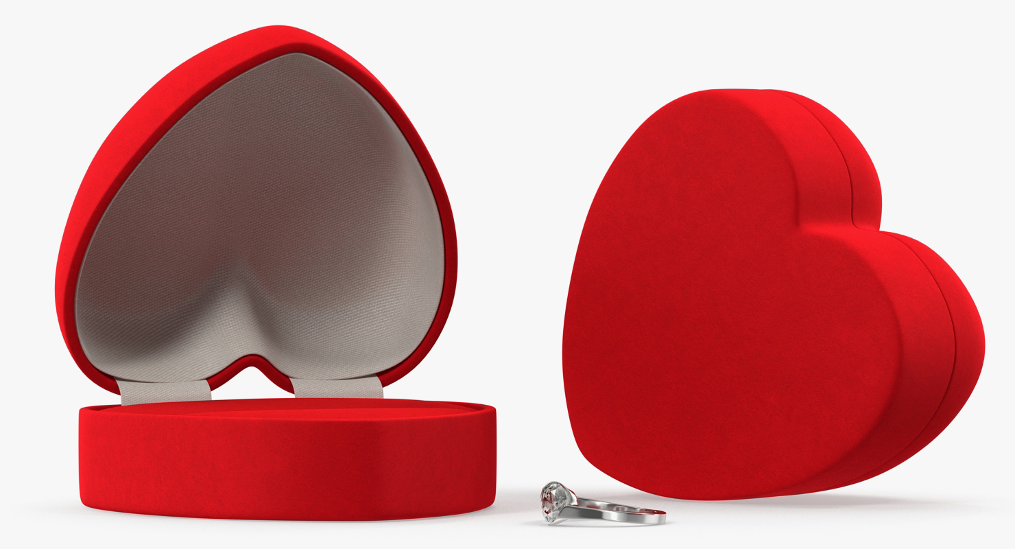 Red Heart Shaped Velvet Ring Gift Box 3D