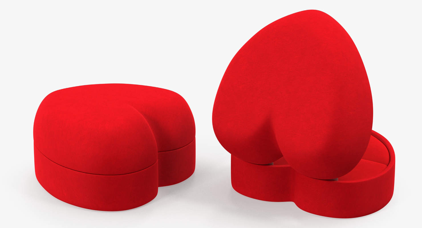 Red Heart Shaped Velvet Ring Gift Box 3D