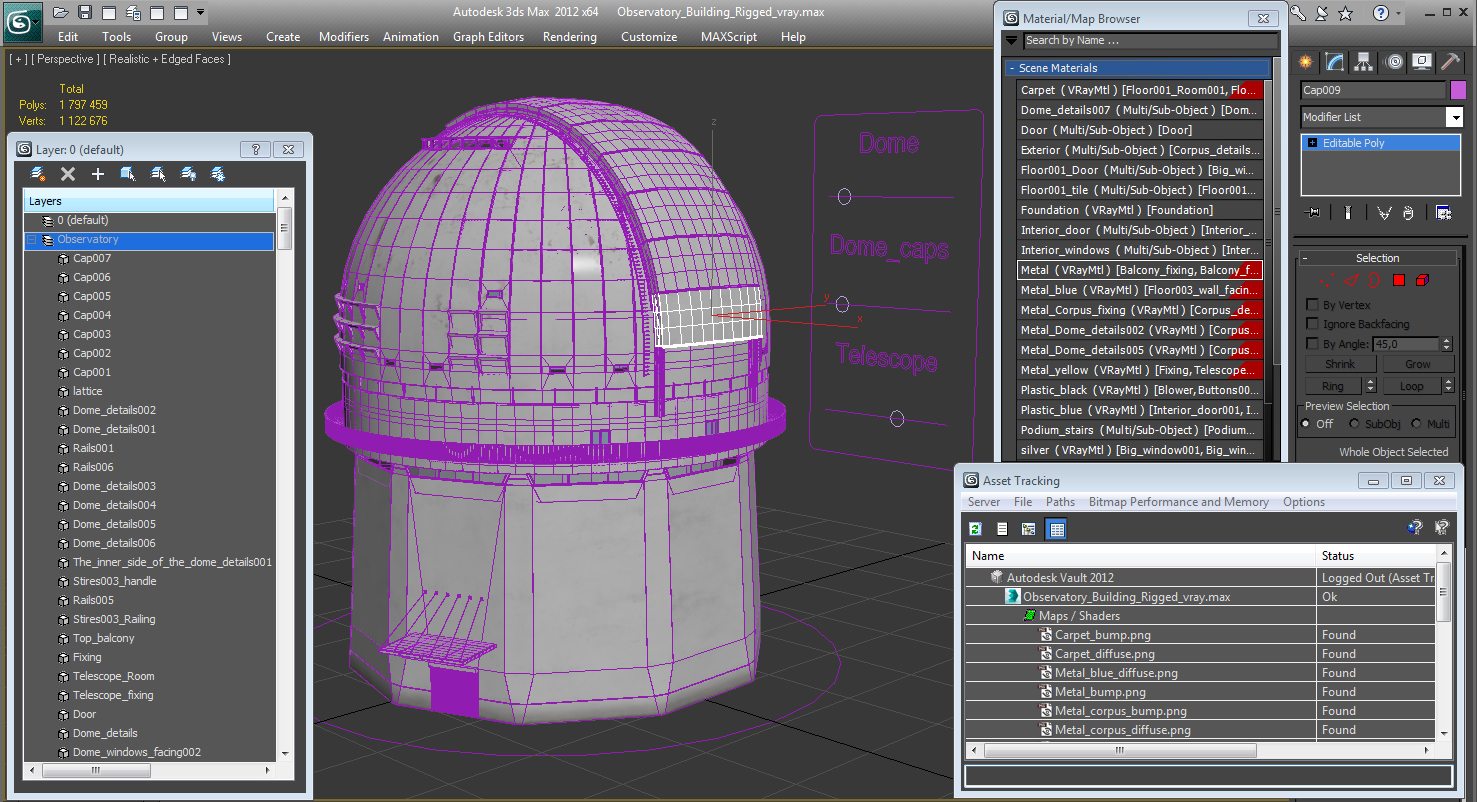 Observatory Building Rigged 3D