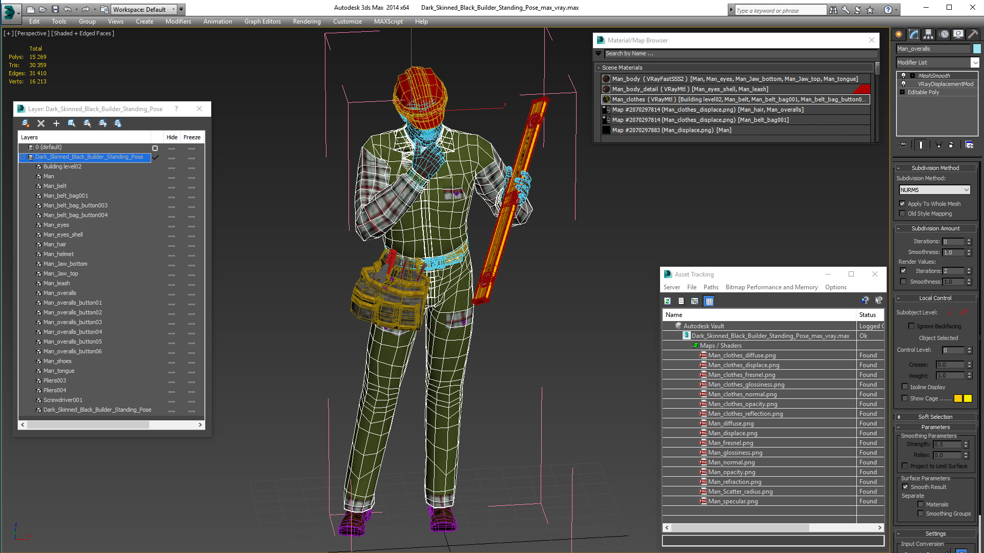 3D model Dark Skinned Black Builder Standing Pose