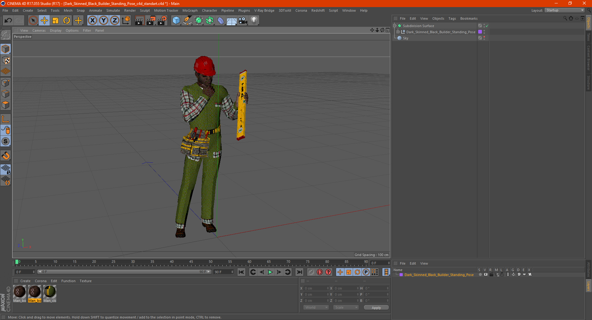 3D model Dark Skinned Black Builder Standing Pose