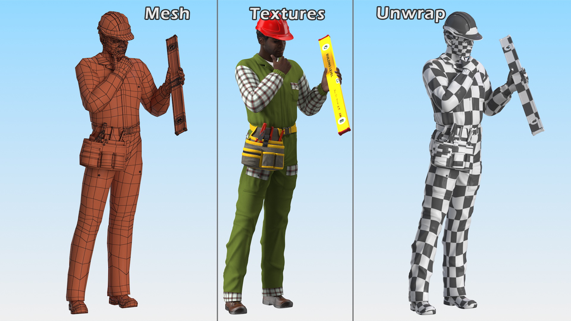 3D model Dark Skinned Black Builder Standing Pose