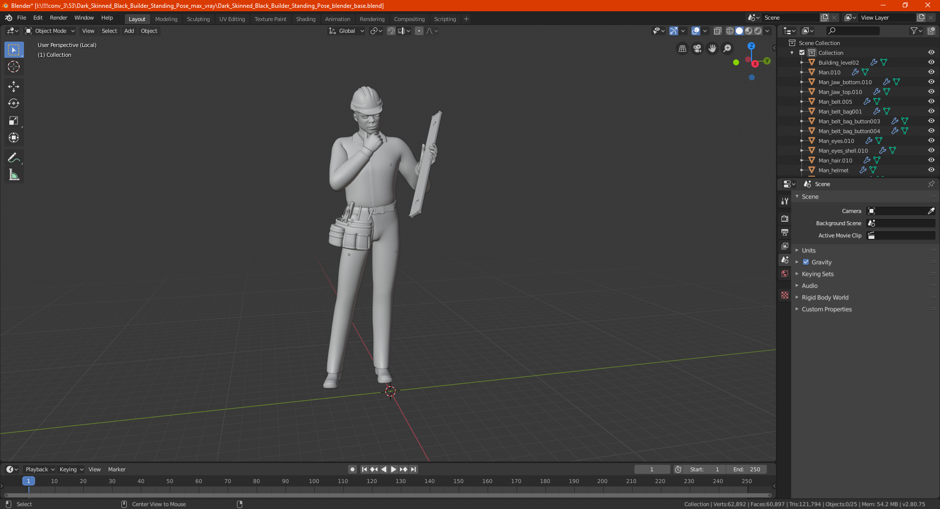 3D model Dark Skinned Black Builder Standing Pose