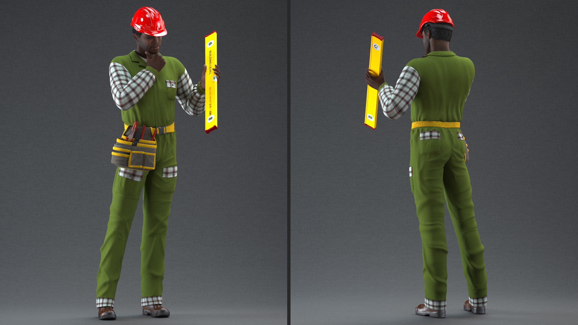 3D model Dark Skinned Black Builder Standing Pose